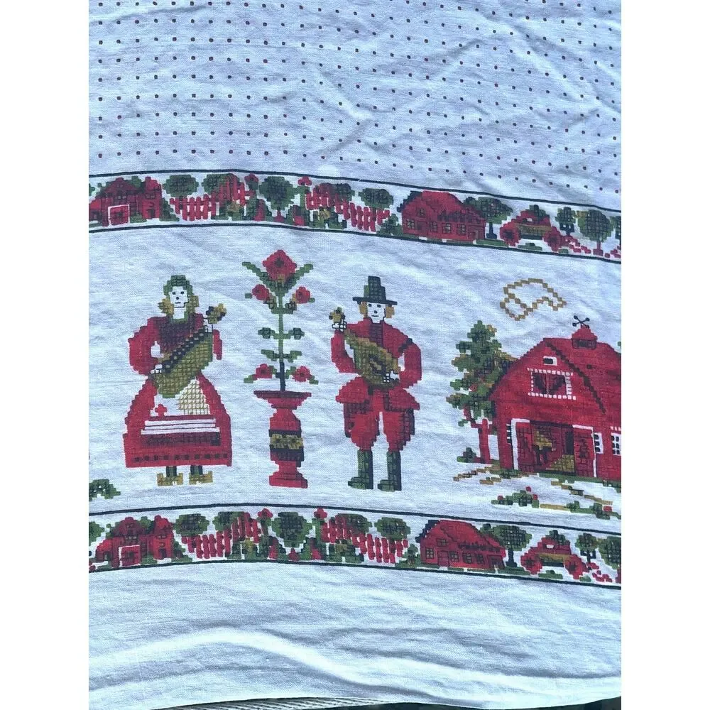 Pristine Mid Century Parisian Prints Printed Tablecloth Country Sampler 50x66
